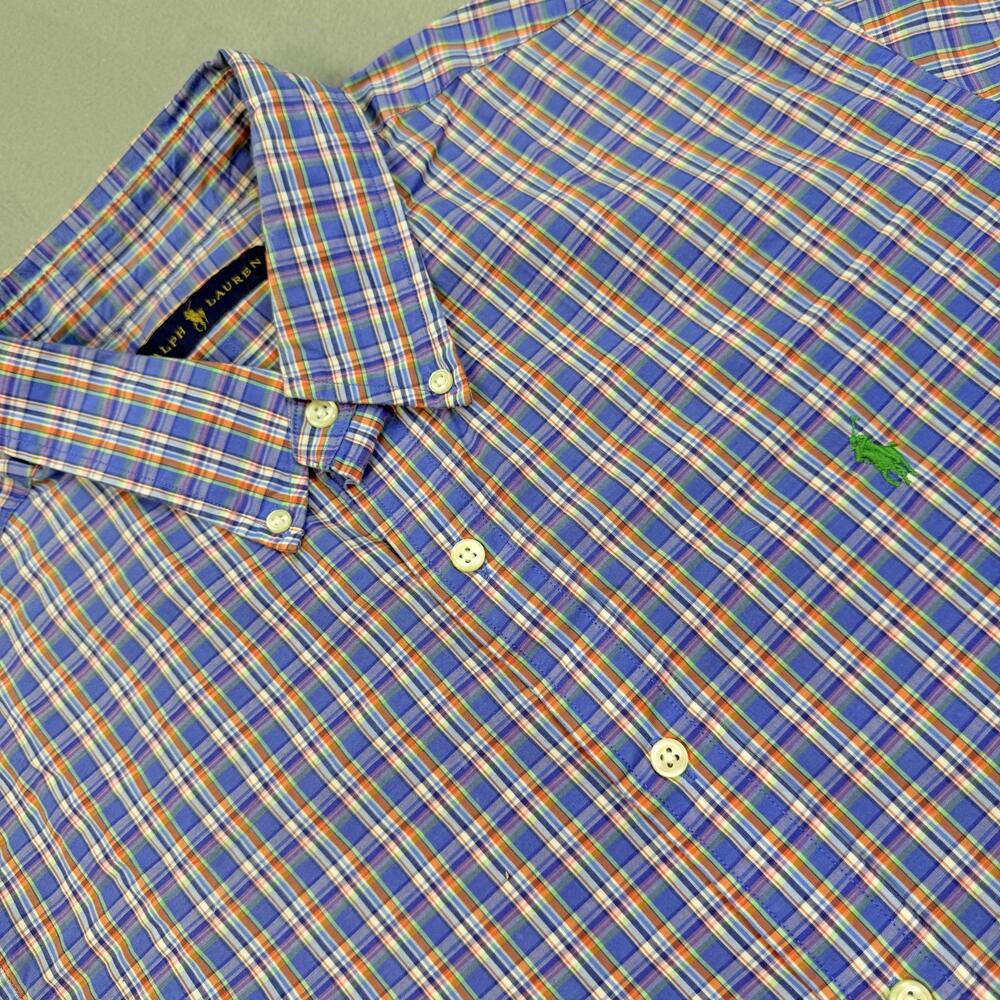 Ralph Lauren Shirt Mens Large Blue Plaid Long Sleeve Button Down Pony Logo